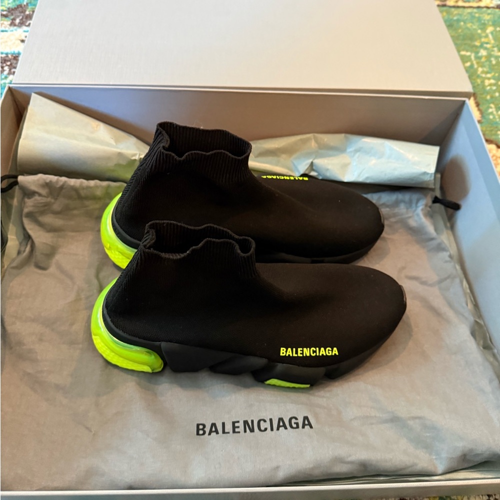Balenciaga Black and Neon Yellow Sock Shoes